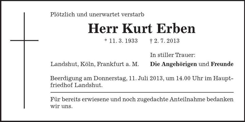 Traueranzeige Kurt Erben