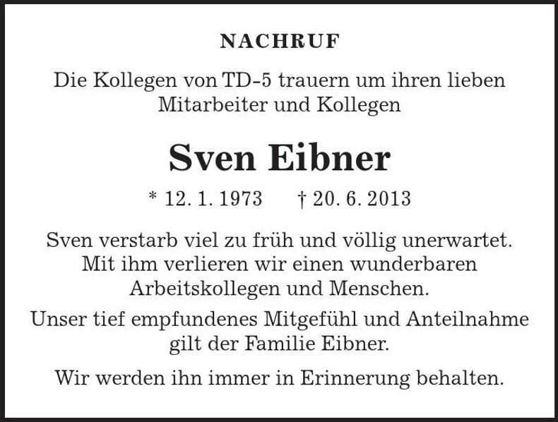 Traueranzeige Sven Eibner