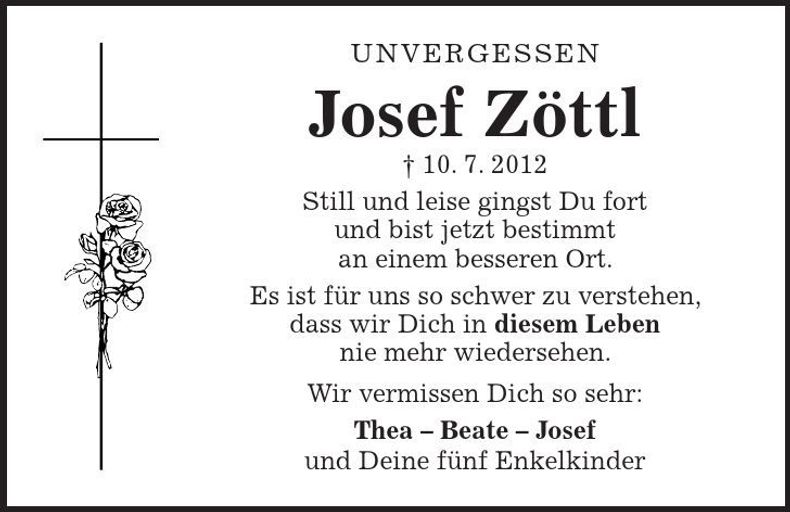Traueranzeige Josef Zöttl