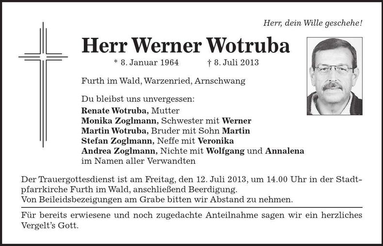 Traueranzeige Werner Wotruba