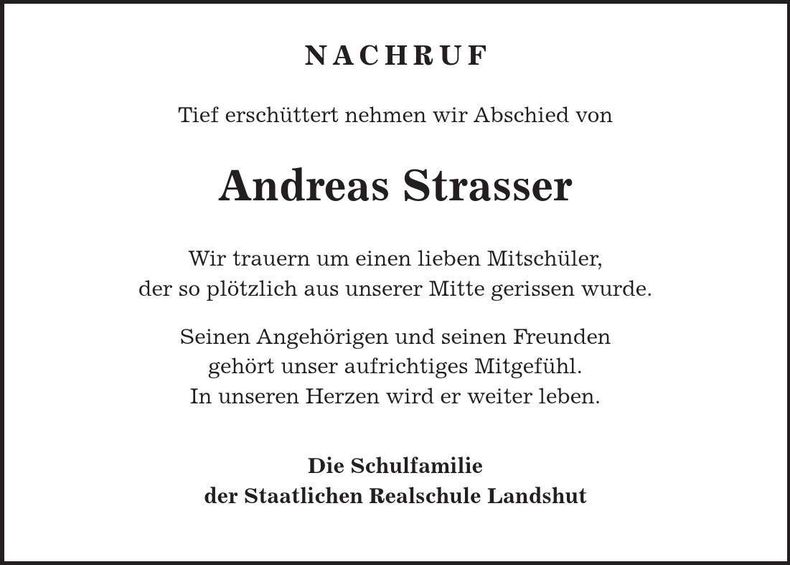 Traueranzeige Andreas Strasser