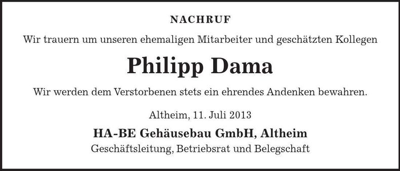 Traueranzeige Philipp Dama