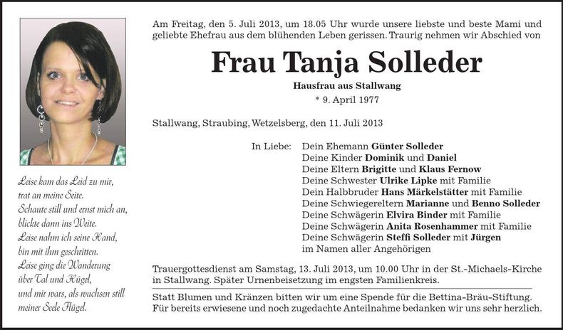 Traueranzeige Tanja Solleder