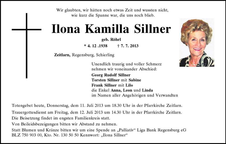 Traueranzeige Ilona Kamilla Sillner