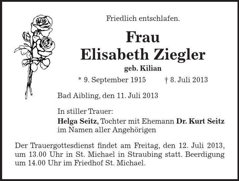 Traueranzeige Elisabeth Ziegler