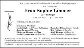 Traueranzeige Sophie Limmer