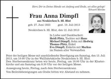 Traueranzeige Anna Dimpfl