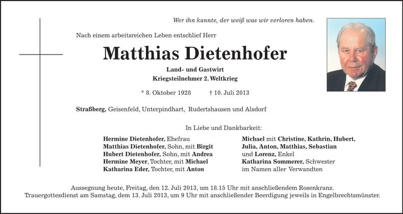 Traueranzeige Matthias Dietenhofer