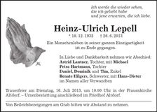 Traueranzeige Heinz-Ulrich Lepell