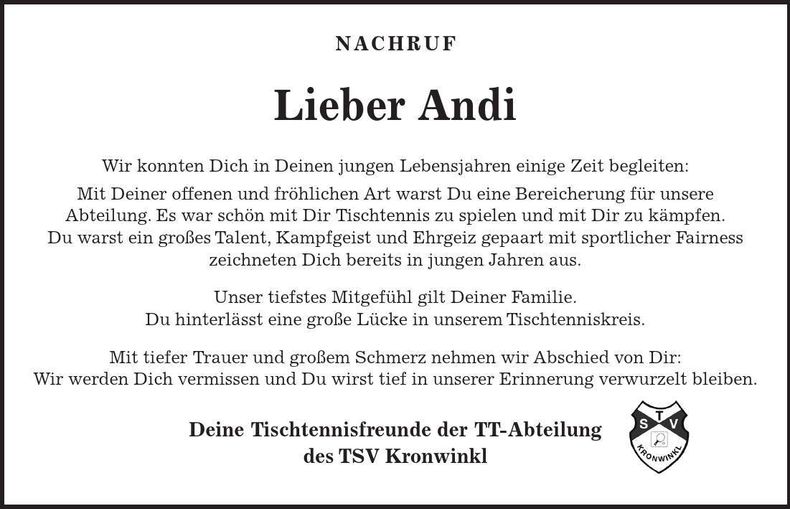 Traueranzeige Andi 