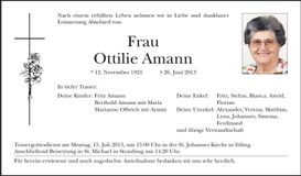 Traueranzeige Ottilie Amann