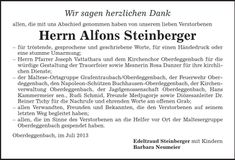 Traueranzeige Alfons Steinberger