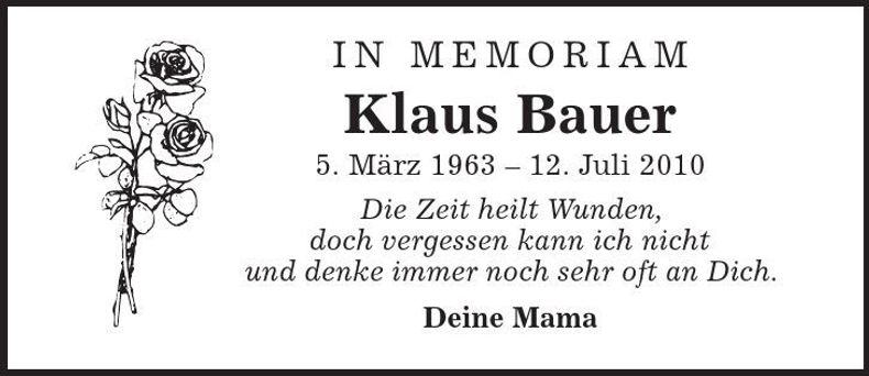 Traueranzeige Klaus Bauer