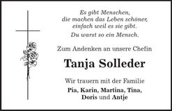 Traueranzeige Tanja Solleder