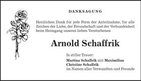 Traueranzeige Arnold Schaffrik