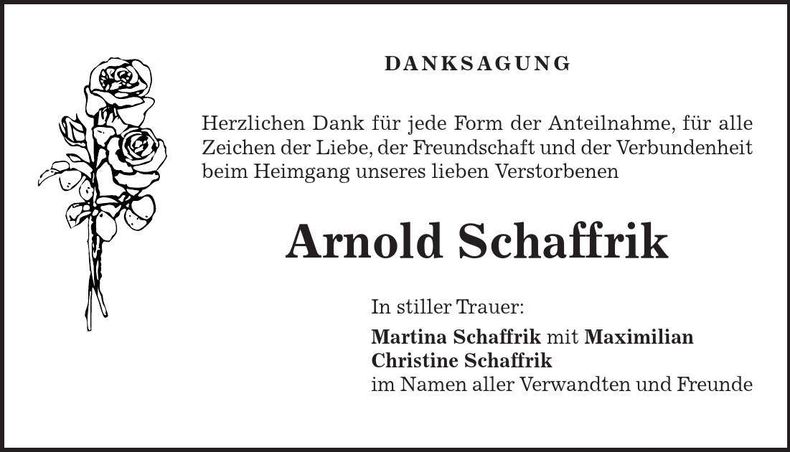 Traueranzeige Arnold Schaffrik