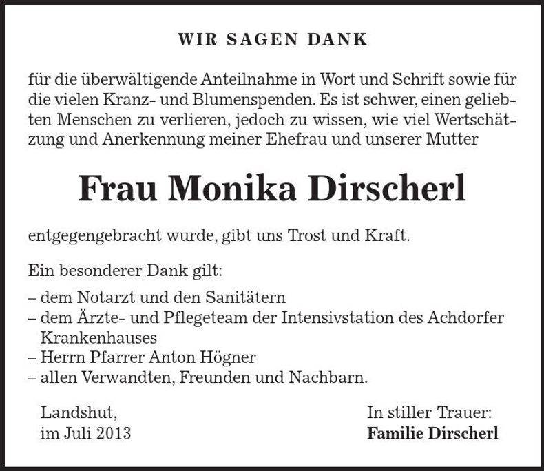 Traueranzeige Monika Dirscherl