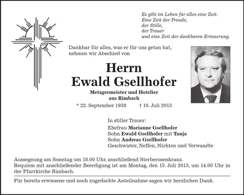 Traueranzeige Ewald Gsellhofer