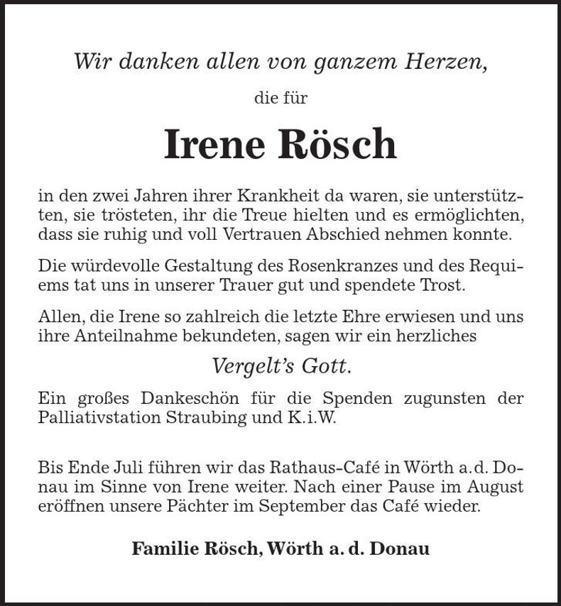 Traueranzeige Irene Rösch