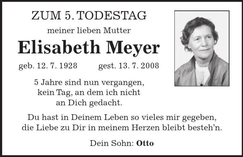 Traueranzeige Elisabeth Meyer