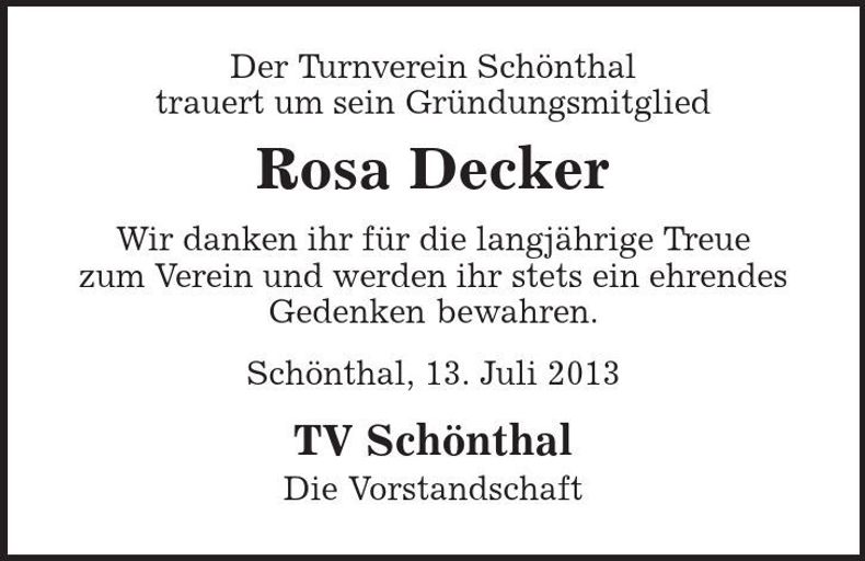 Traueranzeige Rosa Decker
