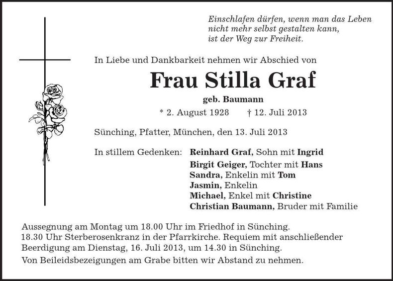 Traueranzeige Stilla Graf