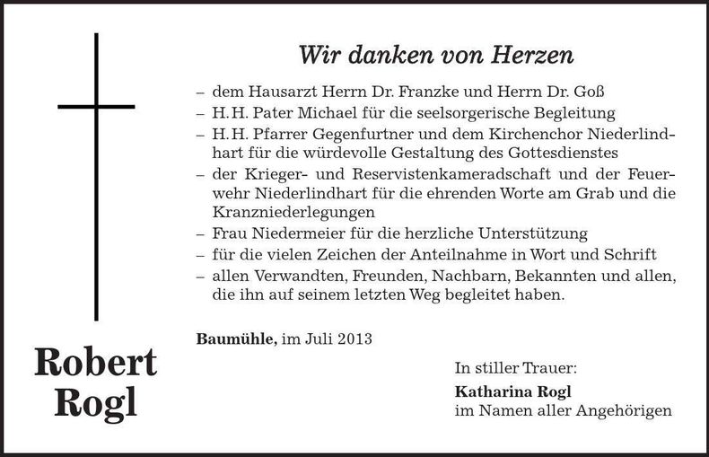 Traueranzeige Robert Rogl
