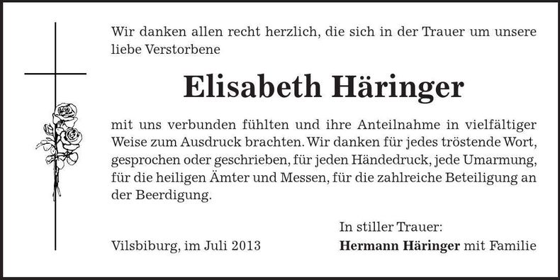 Traueranzeige Elisabeth Häringer