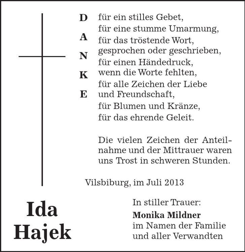 Traueranzeige Hajek Ida