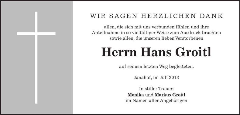 Traueranzeige Hans Groitl