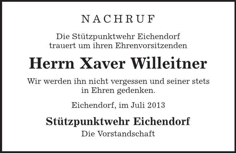 Traueranzeige Xaver Willeitner