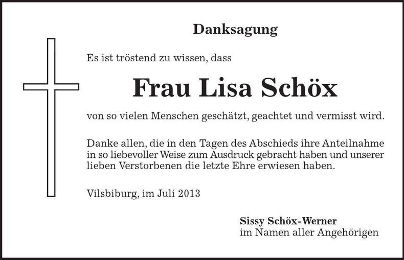 Traueranzeige Lisa Schöx