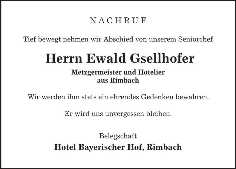 Traueranzeige Ewald Gsellhofer