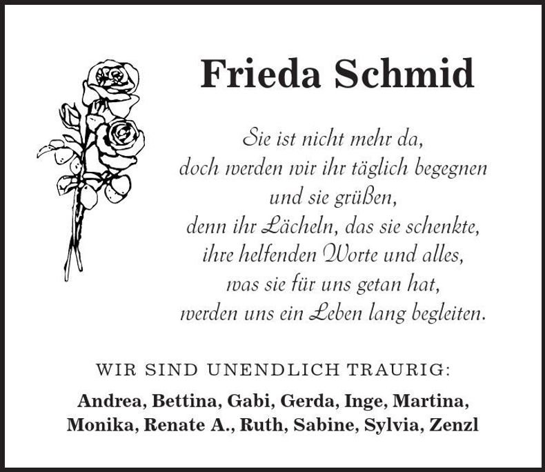 Traueranzeige Frieda Schmid