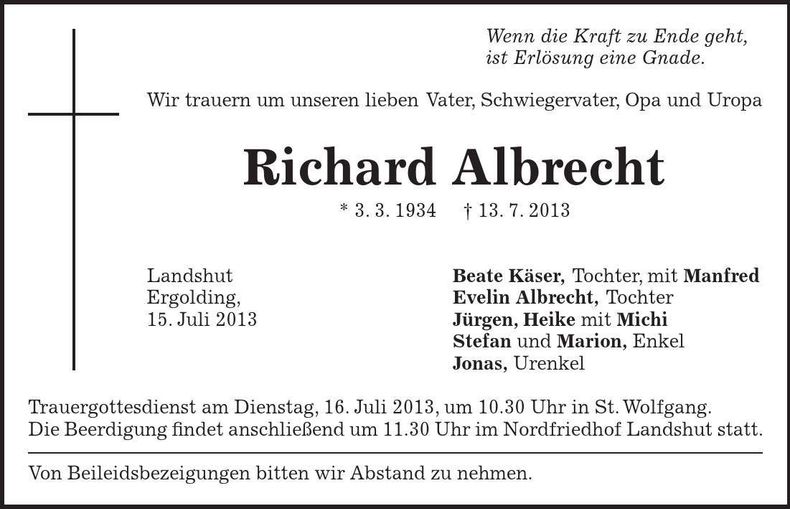Traueranzeige Richard Albrecht