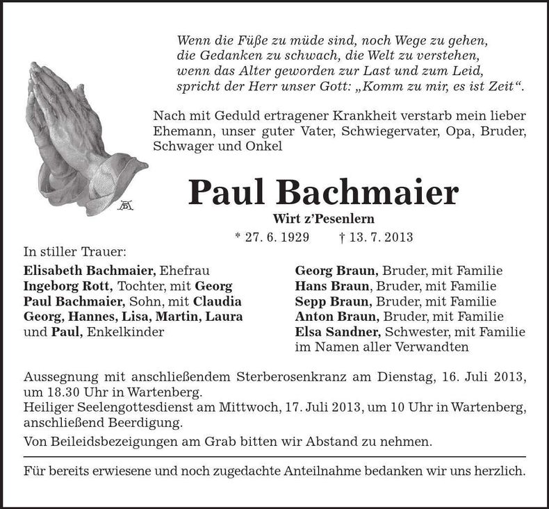 Traueranzeige Paul Bachmaier