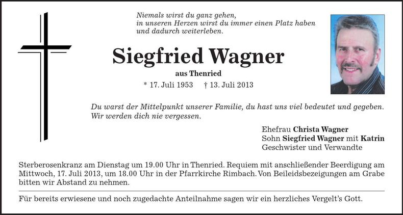 Traueranzeige Siegfried Wagner