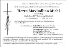 Traueranzeige Maximilian Michl