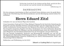 Traueranzeige Eduard Zitzl