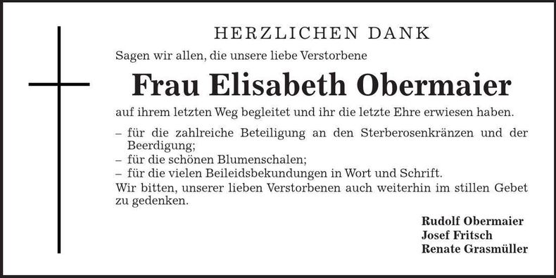 Traueranzeige Elisabeth Obermaier