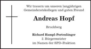 Traueranzeige Andreas Hopf