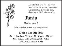 Traueranzeige Tanja 