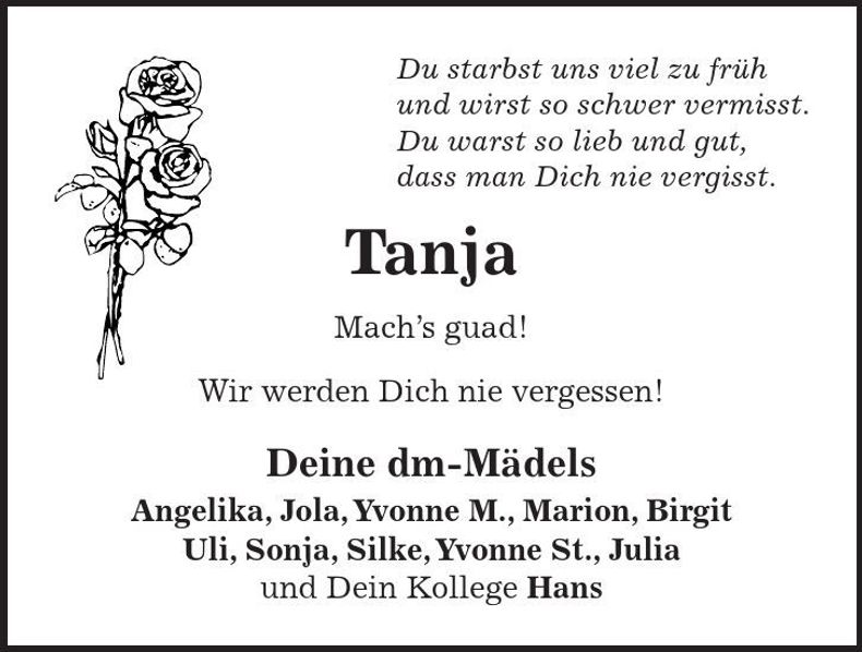 Traueranzeige Tanja 
