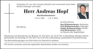 Traueranzeige Andreas Hopf