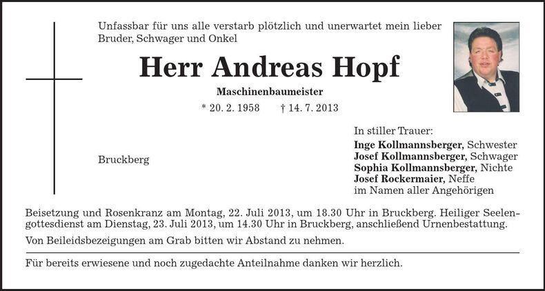 Traueranzeige Andreas Hopf
