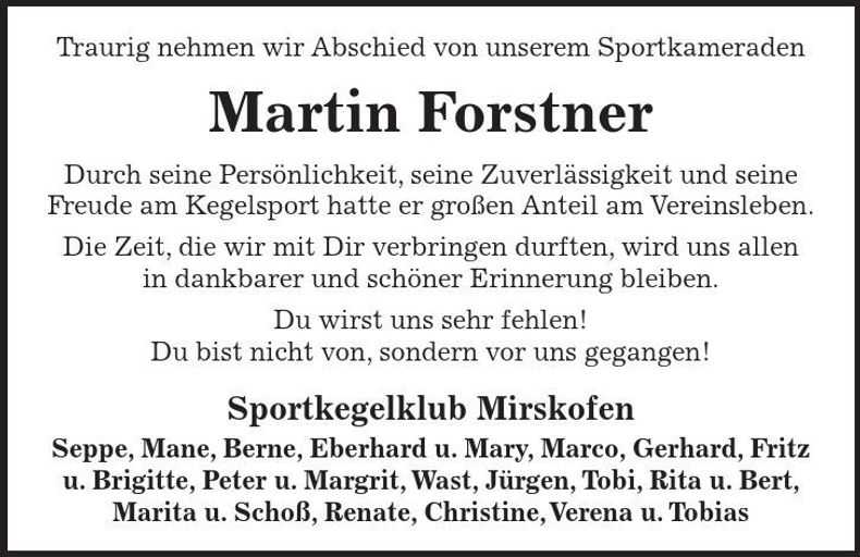 Traueranzeige Martin Forstner