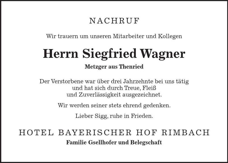 Traueranzeige Siegfried Wagner