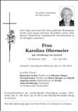 Traueranzeige Karolina Obermeier