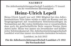 Traueranzeige Heinz Ulrich Lepell