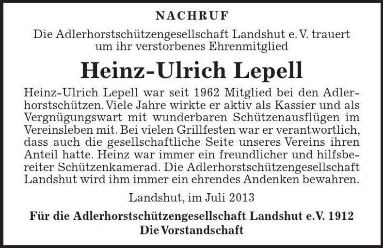 Traueranzeige Heinz Ulrich Lepell